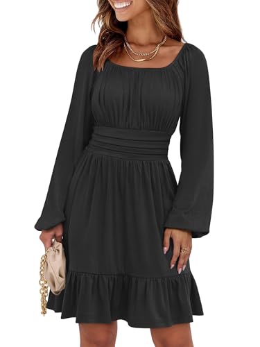 ANRABESS Women Long Lantern Sleeve Square Neck Fall Short Dress - color: Black, size: X-Small