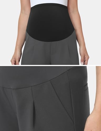 Maternity Pants Work Stretchy Wide Leg Dress Pant - color: Dark Grey, size: Small