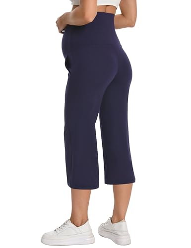 Foucome Maternity Capris Wide Leg Cropped Yoga Pants - color: Black/Grey/Navy, size: Medium