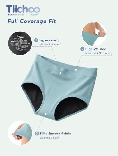 TIICHOO Period Underwear for Women High Waist Womens Incontinence Underwear - color: 1 Black/1 Light Grey/1 Burgundy/1 Rose Gold/1 Turquoise Green, size: Medium