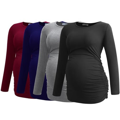 Smallshow Women's 4 Pack Maternity Shirts Long Sleeve - color: Black-light Grey-navy-maroon(4 Pack), size: Large