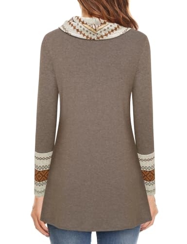 Furnex Women's Long Sleeve Cowl Neck Tunic Top Casual Pullover Sweatshirt - color: Geometric, size: Medium