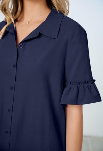 MEROKEETY Women's Summer Casual Tshirt Dress Button Down Shift Mini Dresses - color: Navy, size: Large