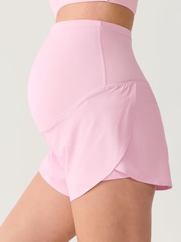 MOMANDA Athletic Maternity Dolphin Shorts 3" - color: Sweet Pink, size: Medium