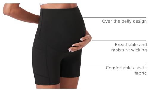 Enerful Maternity Biker Shorts with Pockets 8"/5" - color: 2pcs Black 5", size: Large