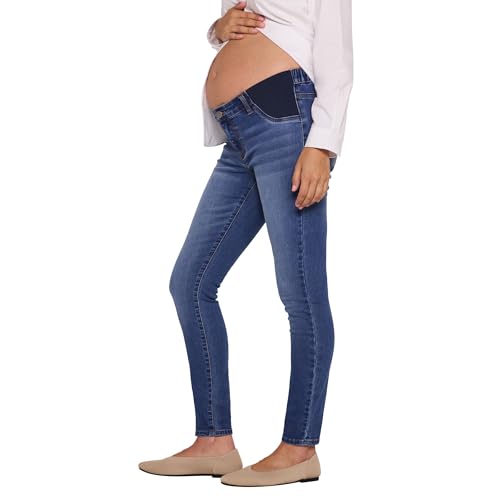 Motherhood Maternity Women's Under the Belly Skinny Ankle Denim Pregnancy Jeans with Side Elastic Panel Insets - color: Medium Wash, size: Medium