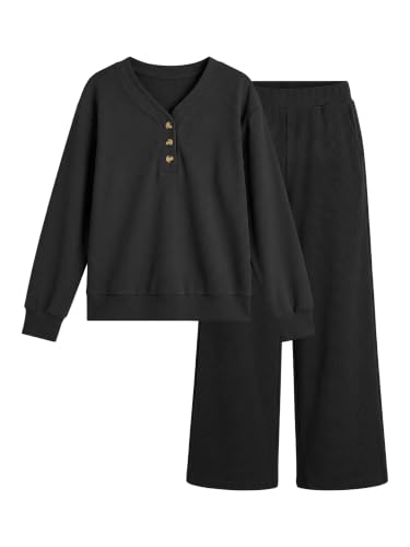 ANRABESS Womens Lounge Sets Waffle Fall 2 Piece Travel Outfits - color: Black, size: Medium