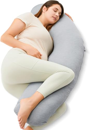 Momcozy J Shaped Cooling Pregnancy Pillow, Maternity Pillow for Sleeping - color: Cooling Fabric - Deep Grey