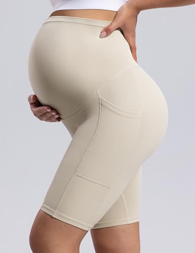 POSHDIVAH Creamluxe Maternity Biker Shorts with Pockets 6"/8" - color: Light Apricot, size: Small