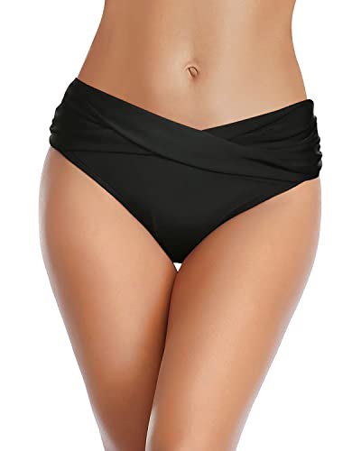 Women Twist Bikini Bottom Full Coverage Ruched Bathing Suit Bottoms - color: Black, size: 20 Plus