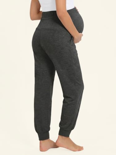 Summer Mae Viscose Maternity Jogger Pants Pregnancy Lounge Pant with Pocket - color: Grey, size: Medium