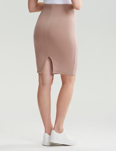 POSHDIVAH Maternity Skirt Over The Belly with Slit - color: Short-khaki, size: Large