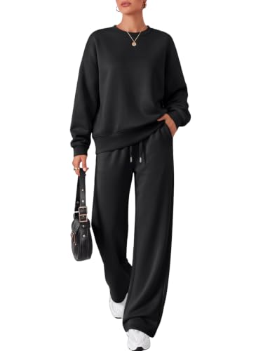 EFAN Womens Sweat Sets 2 Piece Sweatsuits Modal Blend Matching Loungewear - color: Black, size: X-Large