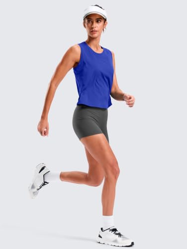 SANTINY Cropped Racerback Workout Tank Top - color: Blue, size: Medium