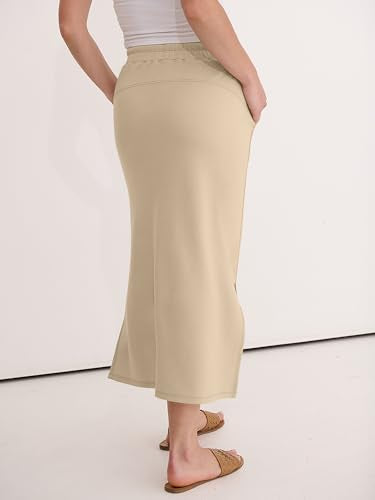 ANRABESS Air Layer Fabric Maxi Skirts for Women - color: Almond, size: X-Small