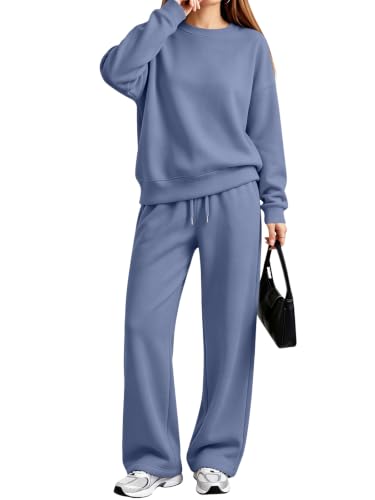 EFAN Womens Sweat Sets 2 Piece Sweatsuits Modal Blend Matching Loungewear - color: Blue, size: Small