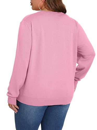 OLRIK Plus Size Long Sleeve Crewneck Cardigan Classic Fall Knit - color: Pink, size: 5X