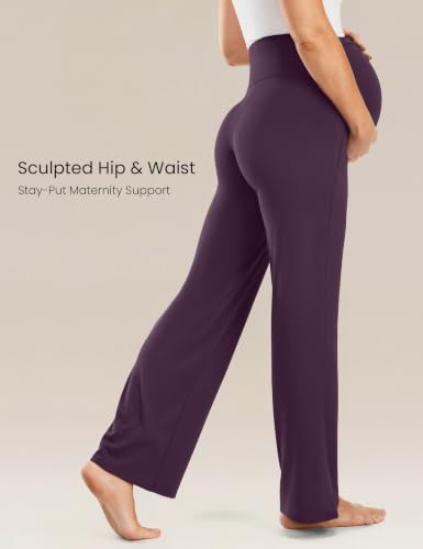 JOYSPELS Smooth Feeling Wide-Leg Maternity Work Pants Soft Pregnancy Yoga Pants with Zippered Pockets Over The Belly - color: Plumperfec, size: Small