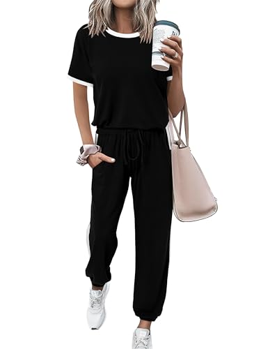 MASCOMODA Womens 2 Piece Outfits Summer Matching Lounge Sets Jogger Set - color: Black, size: XX-Large