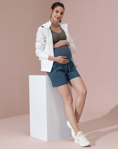 Maacie Maternity 5" Hiking Shorts with Pockets - color: Blue-grey, size: Large