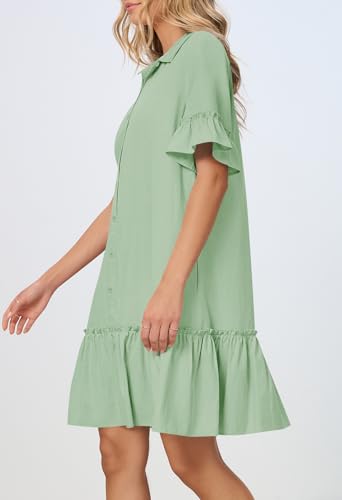 MEROKEETY Women's Summer Casual Tshirt Dress Button Down Shift Mini Dresses - color: Light Green, size: Small