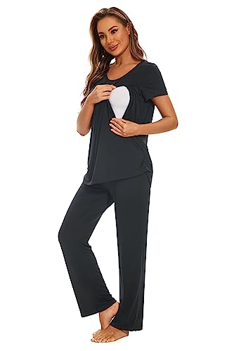 Smallshow Women's Maternity Nursing Pajamas - color: Dark Grey, size: Small