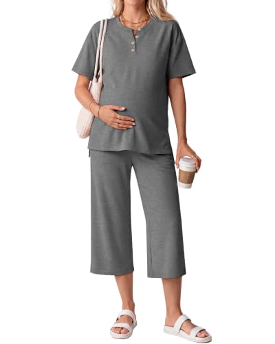 2 Piece Maternity Outfit for Women - color: Dark Mix Gray, size: Medium