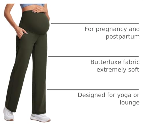 CRZ YOGA Maternity Wide Leg Pants 31.5" - color: Olive Green, size: Small