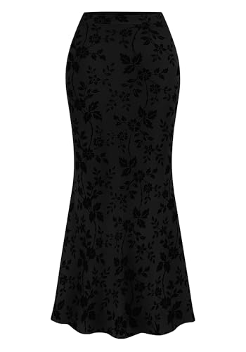 BTFBM Womens Floral Mesh Maxi Skirts - color: Black, size: XX-Large