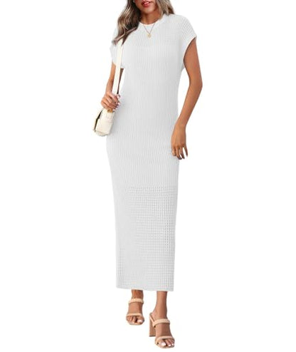 Yousify Womens Ribbed Knit Dress Summer Trendy Maxi Dresses - color: B-white, size: Medium