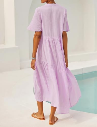 R.Vivimos Womens Summer Cotton Casual Flowy Maxi Dress - color: Lavender, size: Small