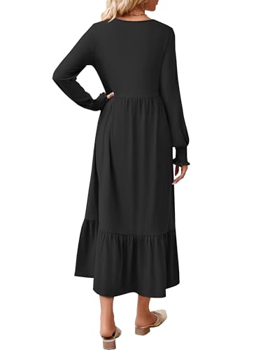 CzzzyL Women Nursing Dresses Crew Neck Fall Maternity Tiered with Pockets - color: Black, size: Medium