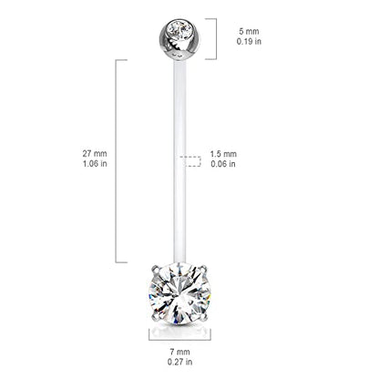 Pierced Owl - Double Jeweled Prong Set Round CZ Crystal Pregnancy Maternity Bioflex Belly Button Navel Ring - style: Aqua