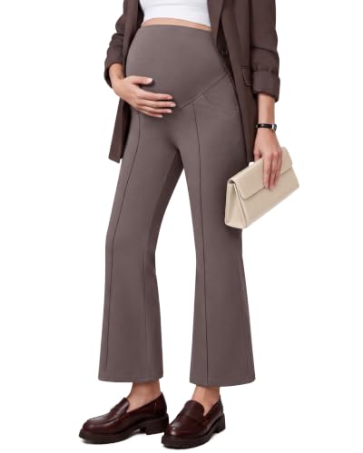 G4Free EverGoing Maternity Work Pants Pregnancy Ankle Flare Leg with Pocket - color: Taupe, size: Medium