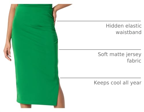 Amazon Essentials Women's Slim-Fit Ruched Matte Jersey Midi Skirt with Side Slit (Top Sold Separately) - color: Emerald Green, size: Medium