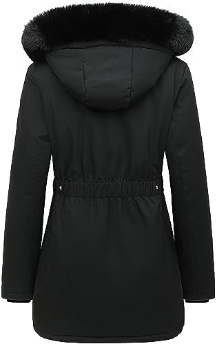 MOERDENG Women's Long Winter Down Coat Thicken Fleece Lined Puffer Jacket - color: Black, size: Medium