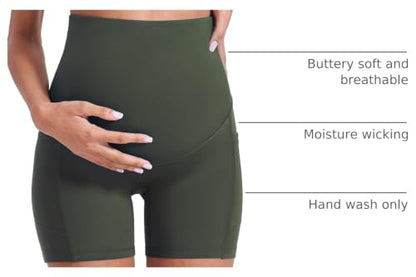 Enerful Maternity Biker Shorts with Pockets 8"/5" - color: Black + Dark Green 5", size: Medium