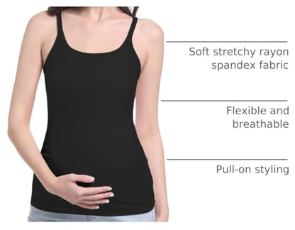 V VOCNI Women's Maternity Camisole Spaghetti Strap Pregnancy Tank Tops - color: Black, size: Medium