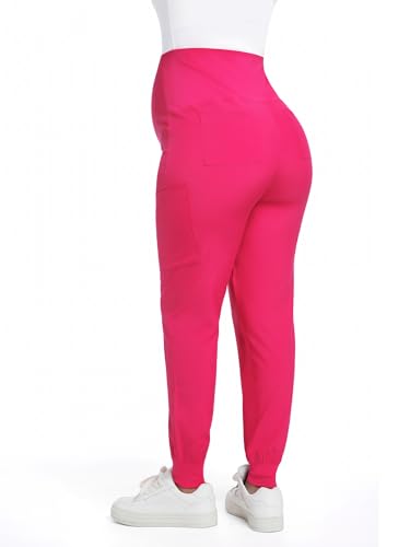 COZYFIT Maternity Scrub Pants, Jogger Workwear with 4 Pockets - color: Hot Pink, size: XX-Large