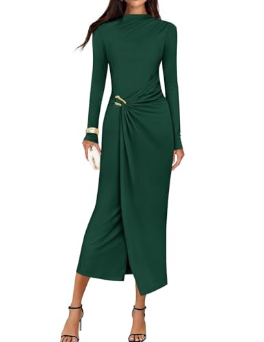 ZESICA Womens Fall Long Sleeve Wedding Guest Midi Dresses - color: Green, size: X-Small