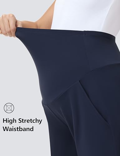 Foucome Women's Maternity Capris Wide Leg Cropped Pants - color: Navy Blue, size: X-Large