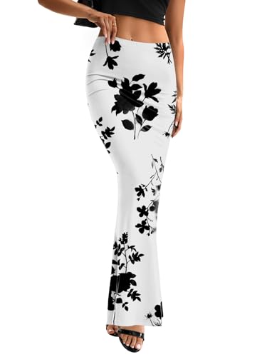 KIFOVEN Women's High Waist Elastic Maxi Skirt - color: Flower-10, size: X-Small