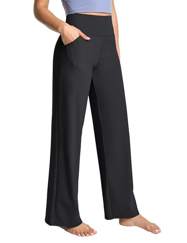 BUBBLELIME Women High Waist Wide Legs Yoga Pants Loose Sweatpants Pockets - color: Basic Wide Legs_black, size: Medium