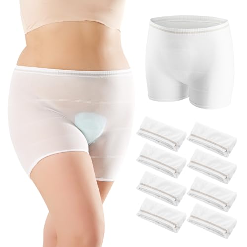 HANSILK Mesh Underwear for Incontinence Pads 8-Pack, White, Large - size: Large
