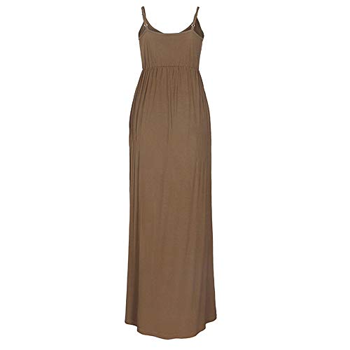 PRIMODA Women's Summer Casual Sleeveless V Neck Adjustable Spaghetti Strap Maxi Long Dress - color: Mocha, size: X-Large