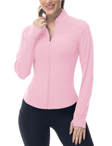 Gopune Women's Workout Athletic Jacket Lightweight Zip Up Yoga Slim Fit Tops with Pockets - color: Pink, size: Small