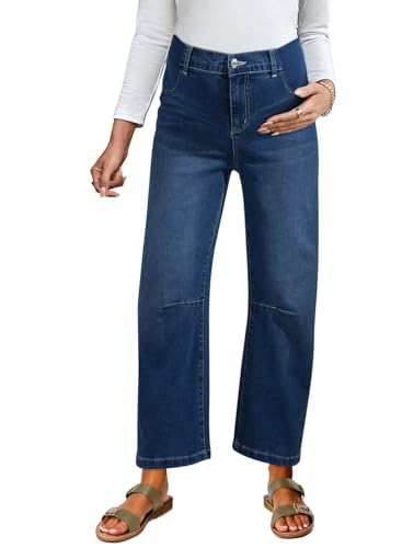 BLENCOT Maternity Jeans High Waist Barrel Wide Leg Pregnancy Denim Pants - color: P905 Blue, size: XX-Large
