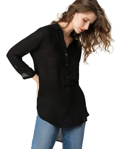 TOUSYEA Soft Women's Sleepshirt Oversized Button Down Swimsuit Cover Ups - color: C Black, size: X-Small