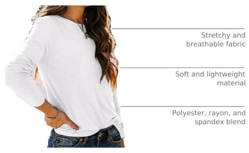 Sherosa Womens T-Shirts Long Sleeve Crew Neck Shirts Basic Tee Tops Blouse - color: A White, size: Large