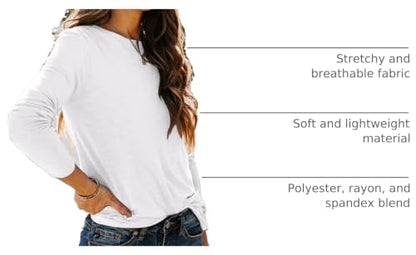 Sherosa Womens T-Shirts Long Sleeve Crew Neck Shirts Basic Tee Tops Blouse - color: A White, size: Large